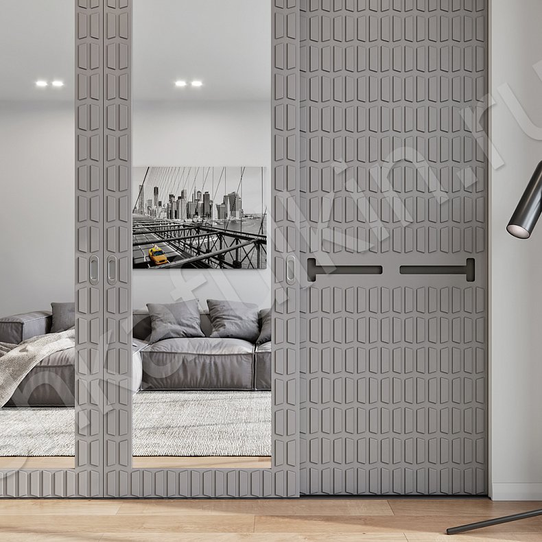 Изображение Шкаф-купе Пирелли Светлые Серый Современный 4х створчатые Гостиная Для вещей 3