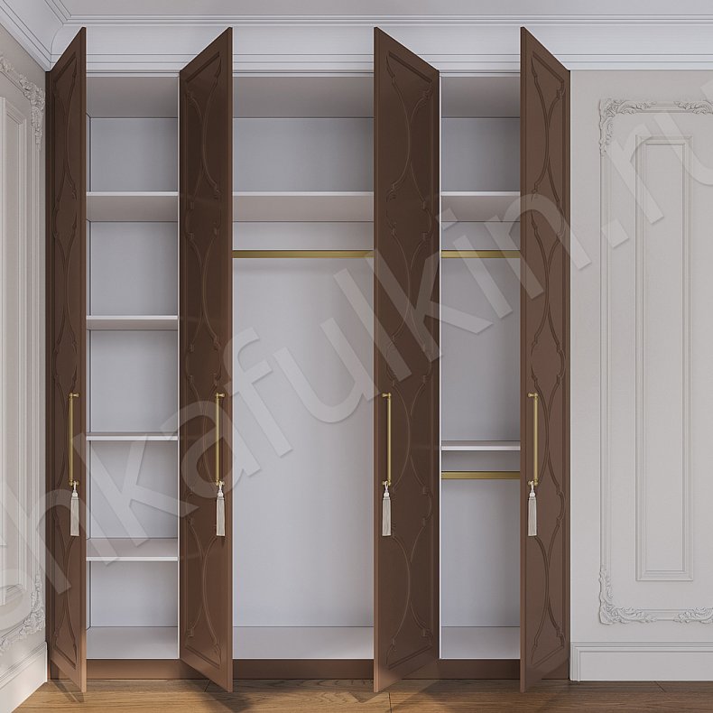 Изображение Гарнитур Айлин Белый Коричневый Светлые Темные Неоклассика 4х створчатые Спальня Для белья Для вещей 8