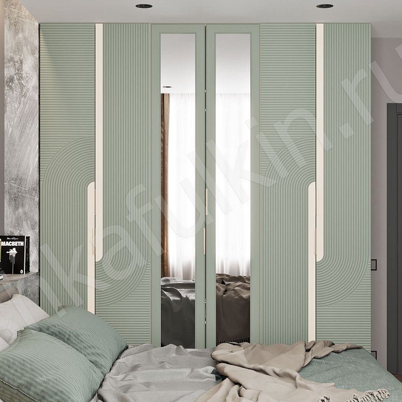 Шкаф Зингер Белый Цветной Светлые Зеленый Современный 6и створчатые Спальня Для вещей 4