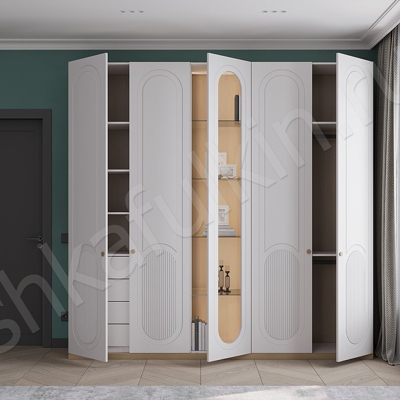 Изображение Шкаф Маурис Белый Неоклассика 5и створчатые Гостиная Для книг Для декора Для вещей 2