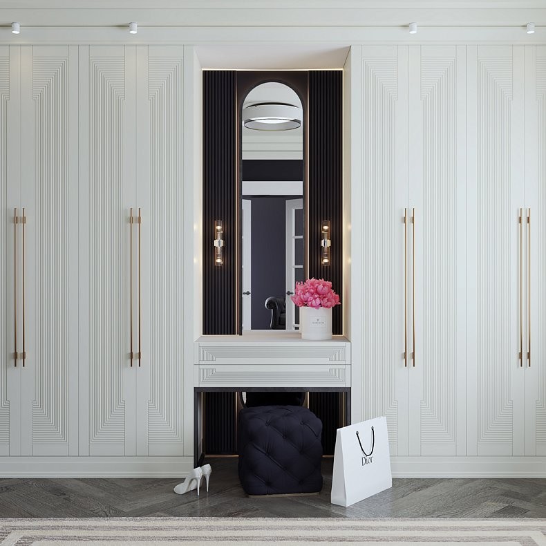 Гарнитур Бергамо Светлые Золото Белый Модерн 4х створчатые Спальня Для вещей 6