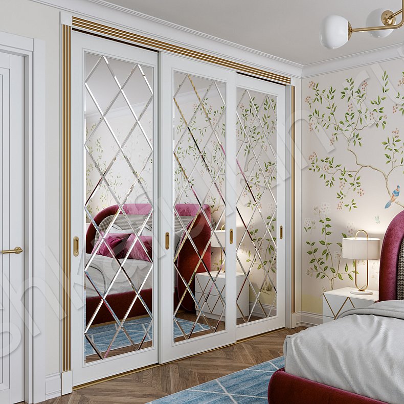 Встроенный шкаф-купе Форса Белый Светлые Неоклассика 3х створчатые Спальня Для вещей