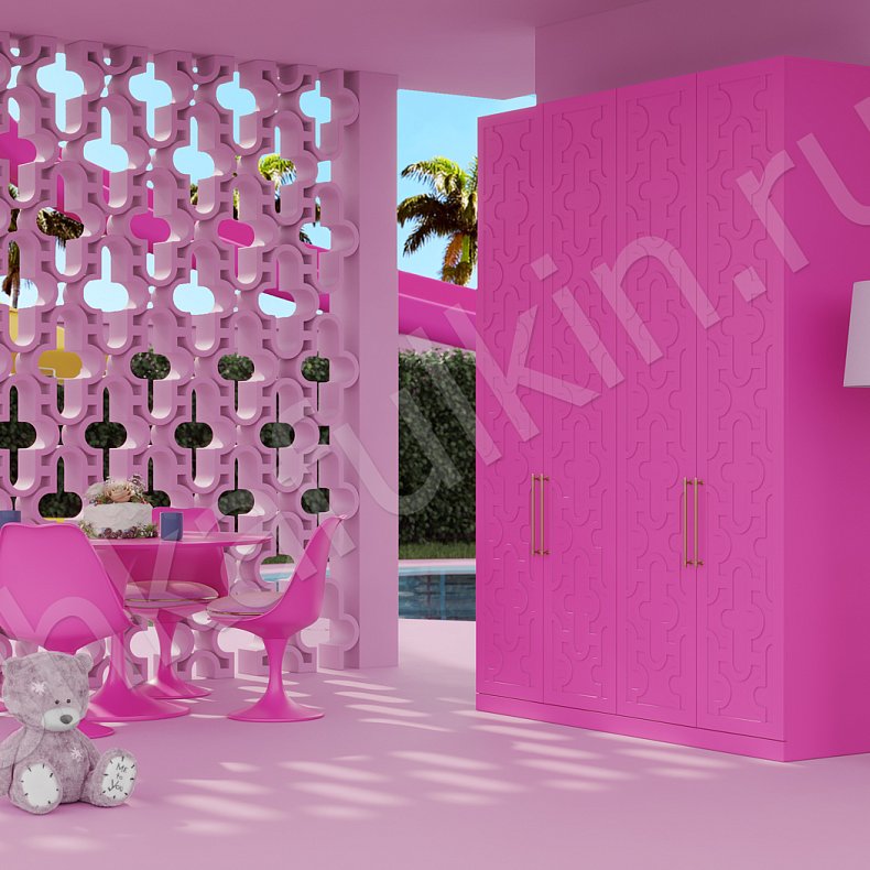 Изображение Шкаф Барби Розовый Современный 4х створчатые Детская Для вещей 1