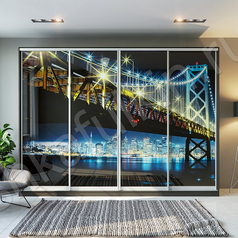 Изображение Корпусный шкаф-купе Бридж Темные Цветной Модерн 4х створчатые Гостиная Для вещей 1