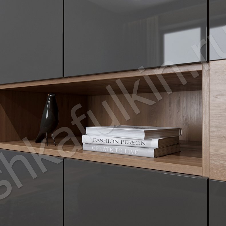 Изображение Распашной шкаф Камелот Древесный Черный Темные Современный 6и створчатые Спальня Для белья Для вещей 4