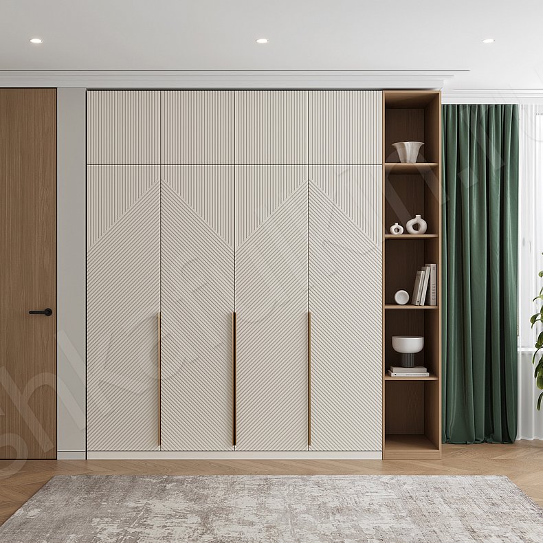 Изображение Шкаф со стеллажом Нотариус Белый Древесный Светлые Современный 4х створчатые Гостиная Для книг Для декора Для вещей 4