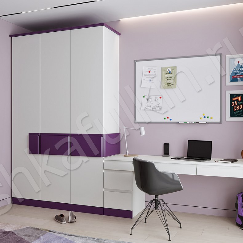 Изображение Детская Ньютон Белый Цветной Светлые Современный 3х створчатые Детская Для книг Для вещей 2