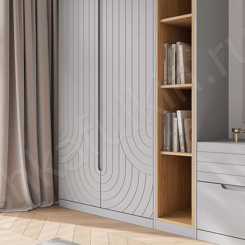 Изображение Стенка со стеллажом Паттерн Серый Светлые Современный  Гостиная Для вещей Под ТВ Для декора Для книг 2