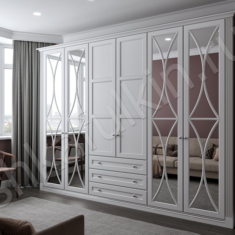 Шкаф Грация Белый Светлые Неоклассика 6и створчатые Гостиная Для вещей