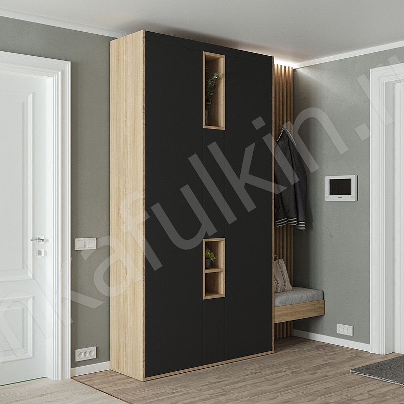 Изображение Прихожая Клайд Темные Серый Коричневый Черный Скандинавский 3х створчатые Прихожая Для вещей 8