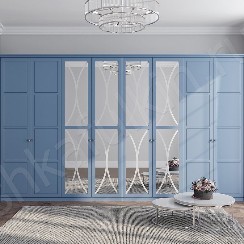 Шкаф с зеркалом Люсия Ола Синий Неоклассика 6и створчатые Спальня Для вещей 1