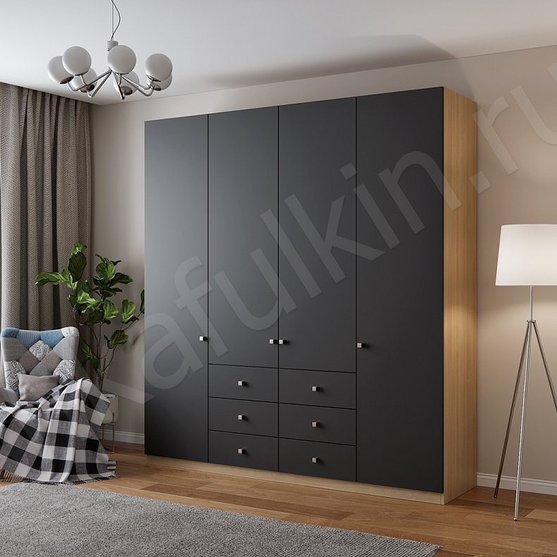 Изображение Шкаф Джерри Темные Светлые Коричневый Черный Белый Скандинавский 4х створчатые Гостиная Для вещей Для белья 6