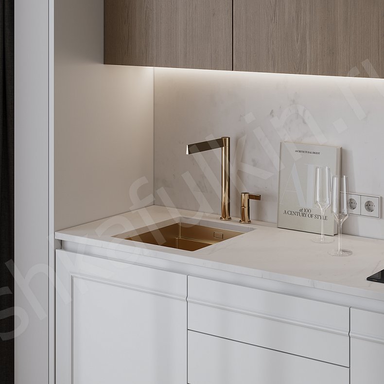 Изображение Кухня Цеппелин Светлые Древесный Белый Неоклассика Для посуды 2