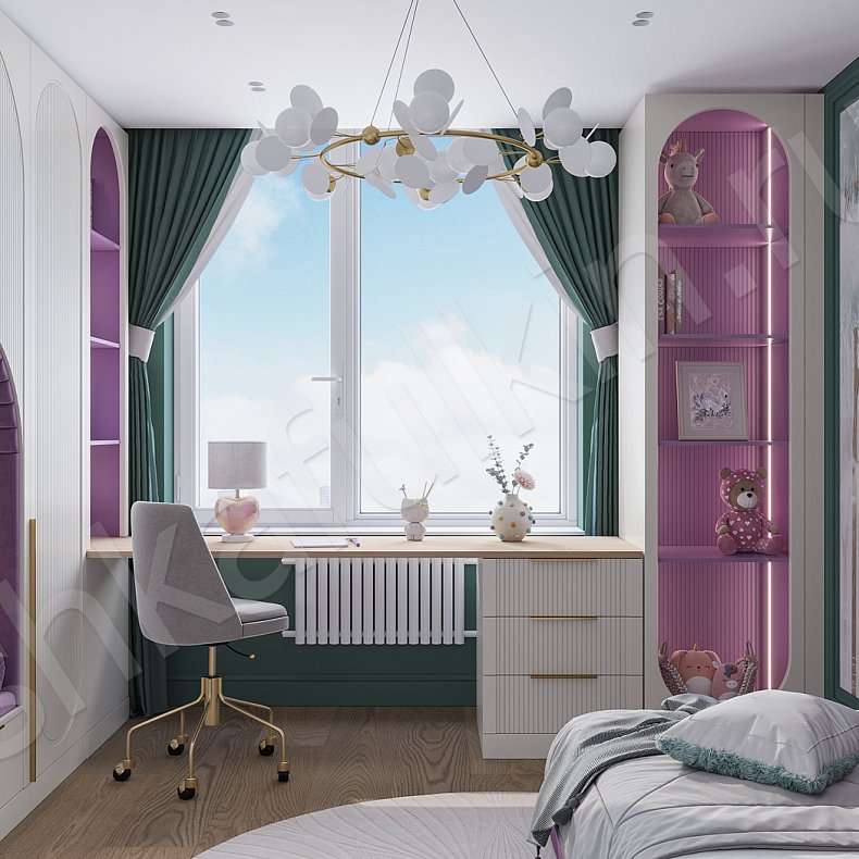 Изображение Гарнитур Скаволлини Светлые Розовый Белый Современный 3х створчатые Детская Для вещей Для декора Для книг Для белья 1