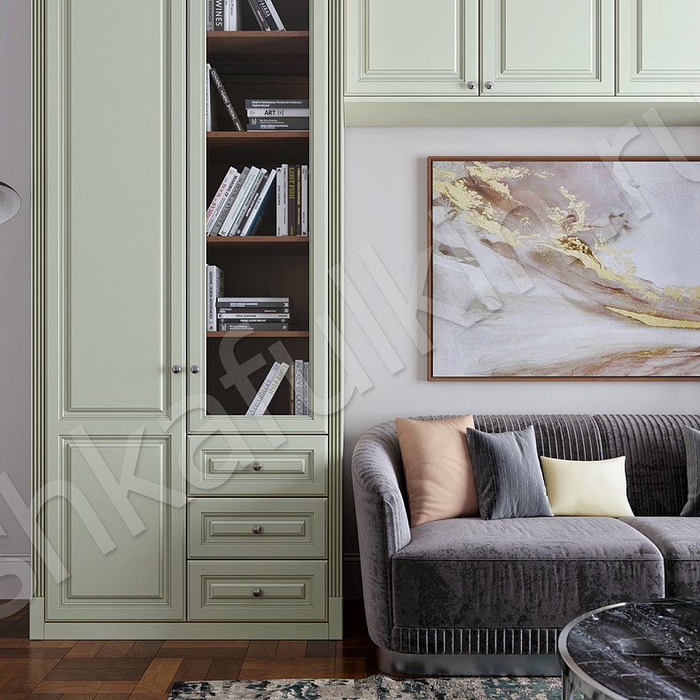 Изображение Шкаф Андриана Коричневый Светлые Зеленый Классика 4х створчатые Детская Для книг Для вещей 8