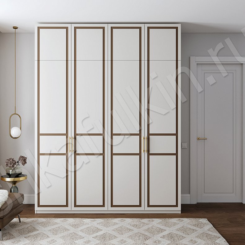 Изображение Шкаф Бруно Белый Светлые Серый Неоклассика 4х створчатые Гостиная Для вещей 3