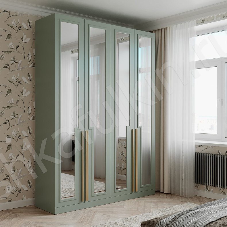 Шкаф с зеркалом Танзано Зеленый Модерн 4х створчатые Спальня Для вещей