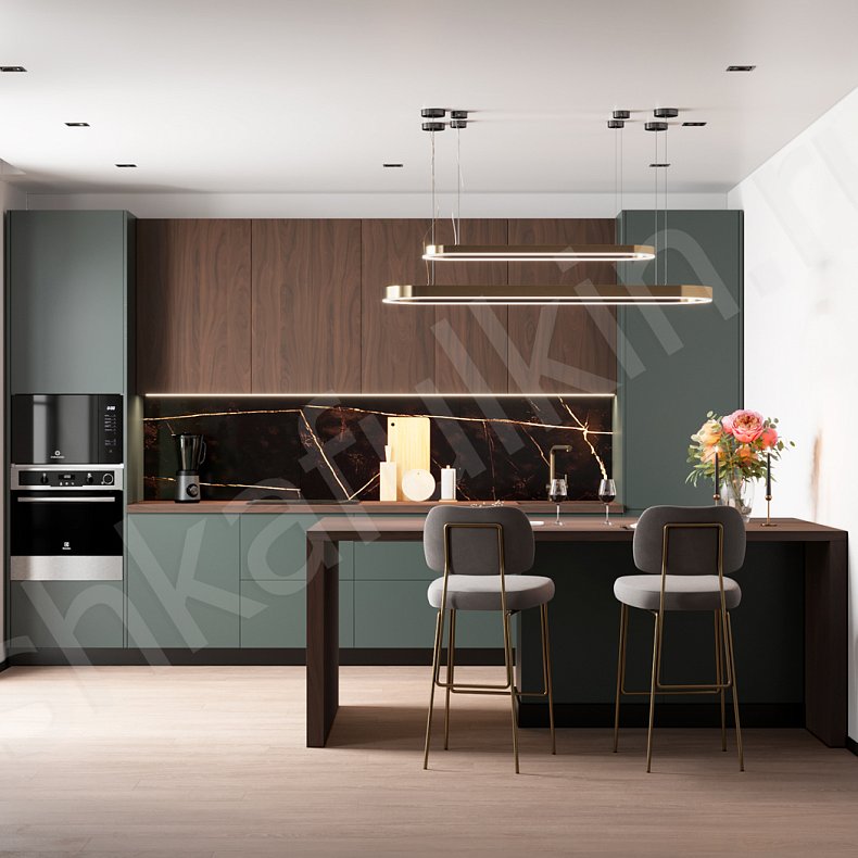 Кухня Конкорд Зеленый Темные Древесный Современный   Для посуды