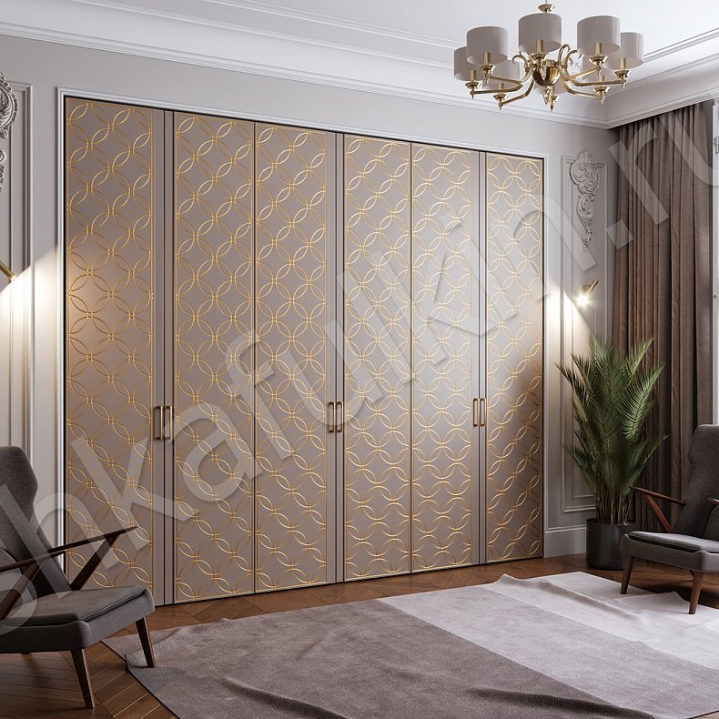 Встроенный шкаф Жозефина Коричневый Золото Светлые Модерн 6и створчатые Гостиная Для вещей