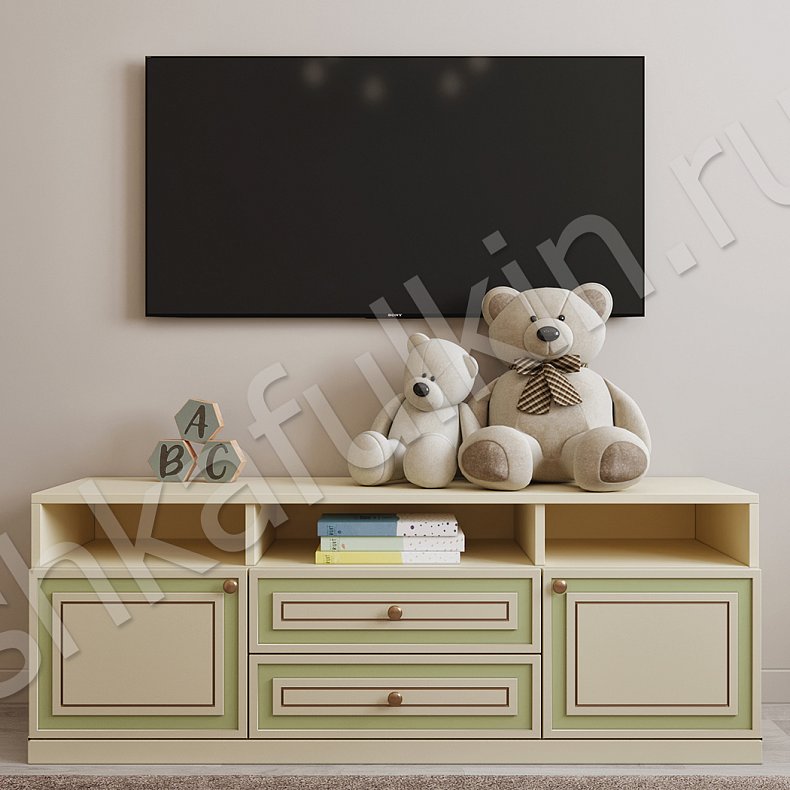 Изображение Детская Лора Белый Цветной Розовый Светлые Зеленый Классика 4х створчатые Детская Для книг Под ТВ Для вещей 6