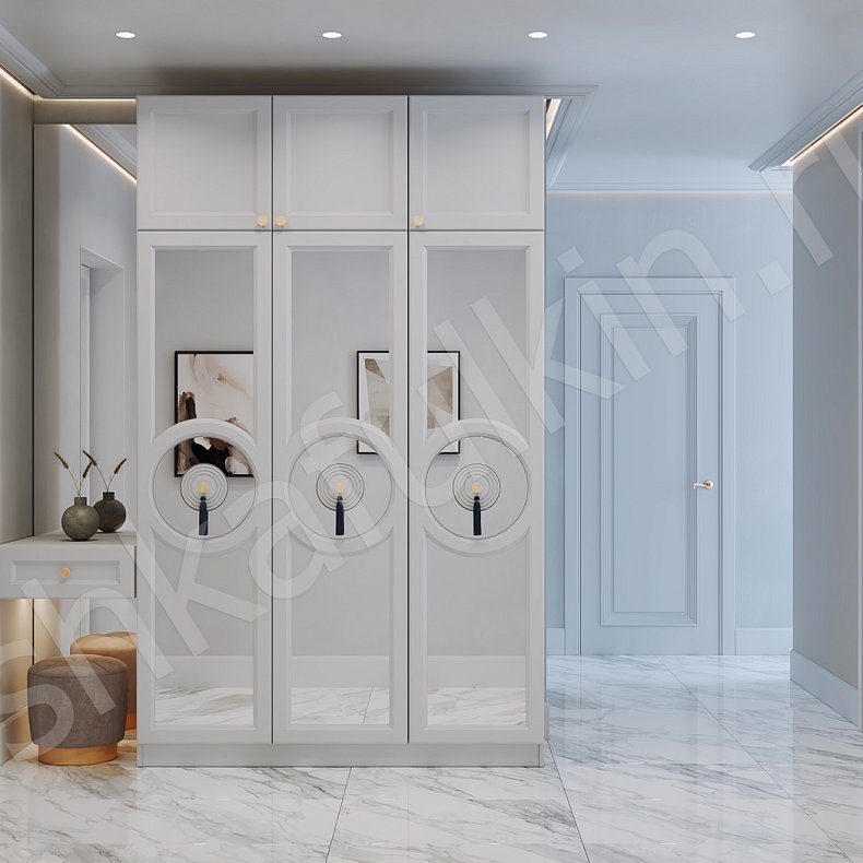 Прихожая Виктория Белый Золото Светлые Неоклассика 3х створчатые Прихожая Для вещей 1