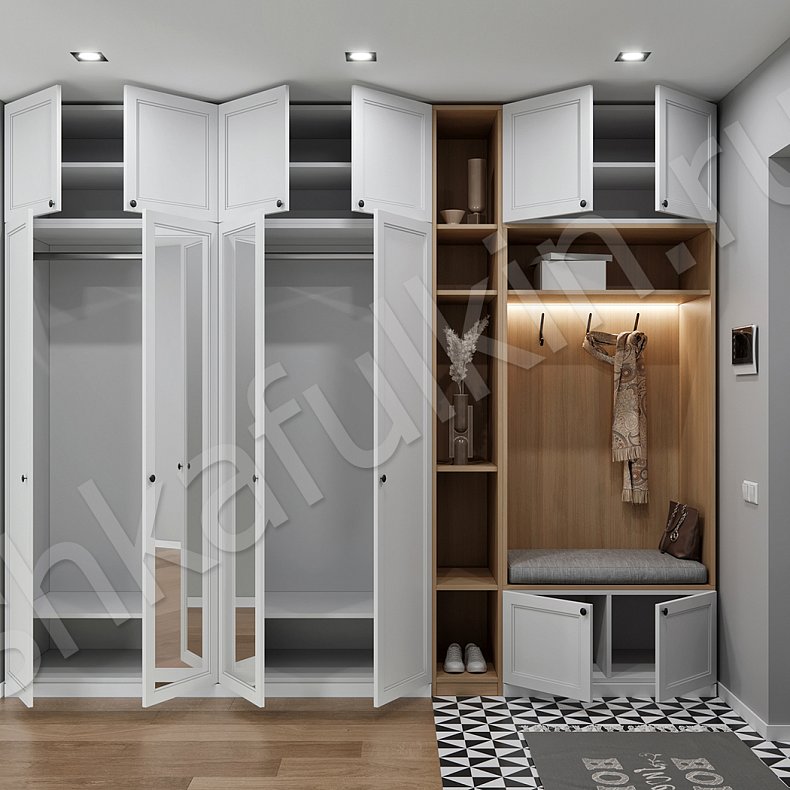 Прихожая Хюгге Белый Древесный Светлые Скандинавский 4х створчатые Прихожая Для вещей 4