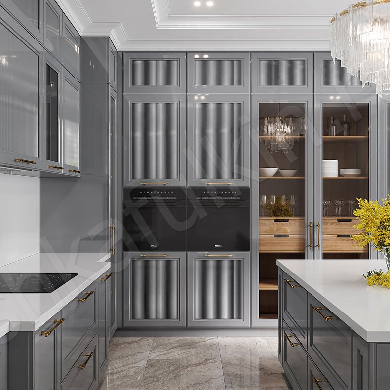 Кухня Минотти Серый Светлые Неоклассика   Для посуды Для декора 3