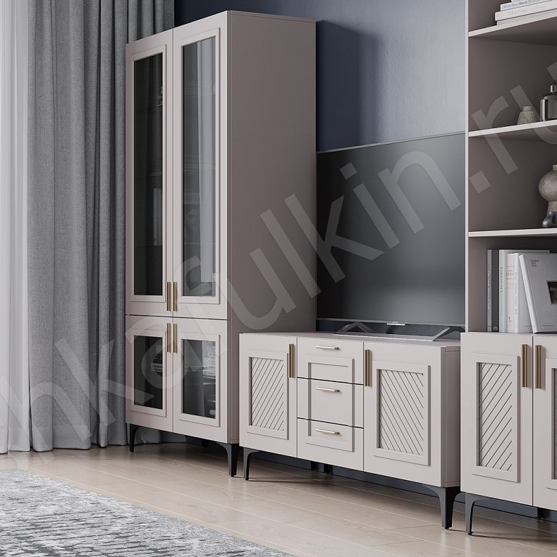 Изображение Стенка Танзано Белый Серый Светлые Темные Современный 2х створчатые Гостиная Для книг Для декора Под ТВ 7