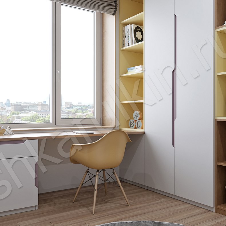 Изображение Детская Бамбини Белый Цветной Синий Светлые Минимализм 3х створчатые Детская Для книг Для декора Для вещей 8