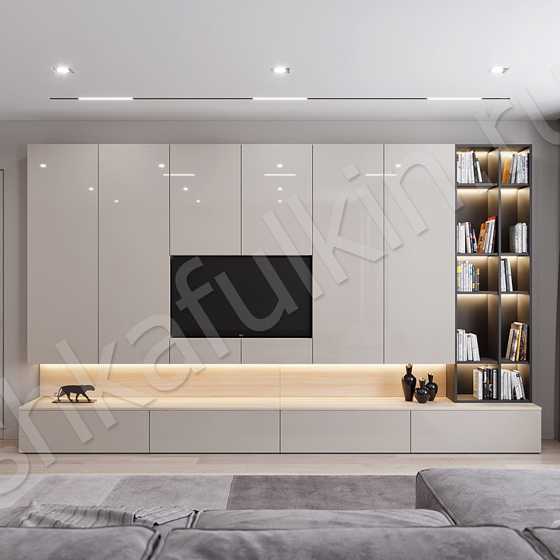 Изображение Стенка Бенита Коричневый Светлые Современный 6и створчатые Гостиная Для книг Для декора Под ТВ Для вещей 1