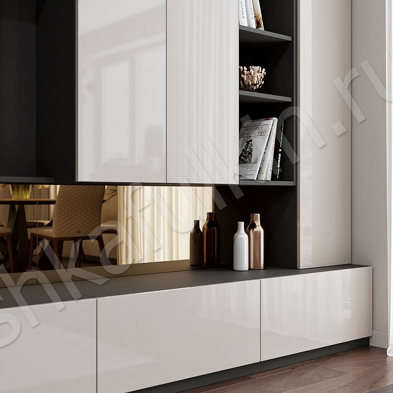 Изображение Стенка Ева Светлые Коричневый Современный 6и створчатые Гостиная Для вещей Под ТВ Для книг 3