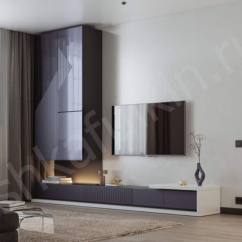 Изображение Стенка Фигаро Белый Черный Светлые Темные Современный 2х створчатые Гостиная Под ТВ 5