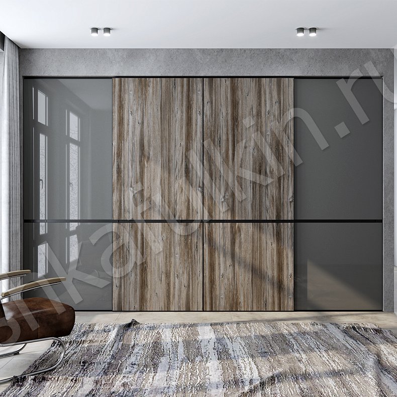 Изображение Шкаф-купе Форест Серый Темные Древесный Современный 4х створчатые Гостиная Для вещей 1
