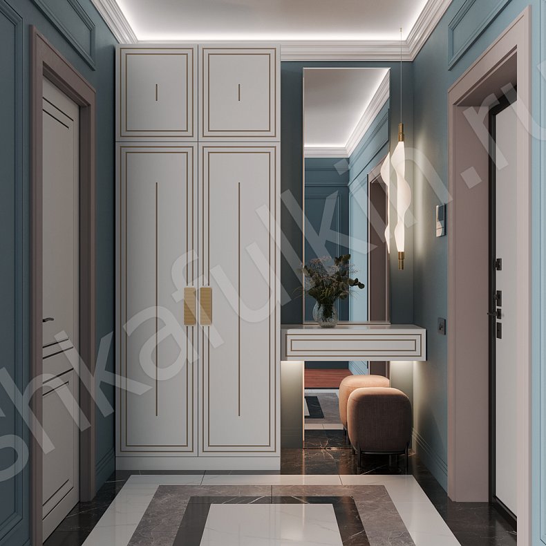 Прихожая Эстет Светлые Золото Белый Неоклассика 2х створчатые Прихожая Для вещей