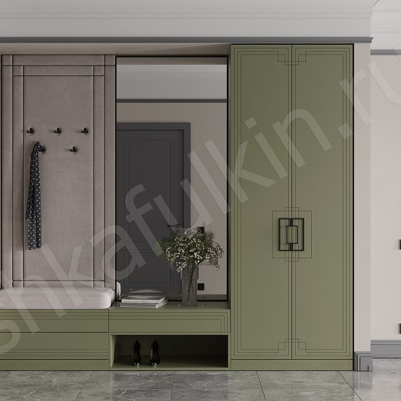 Прихожая Метрополитан Цветной Коричневый Темные Зеленый Неоклассика 4х створчатые Прихожая Для вещей 9