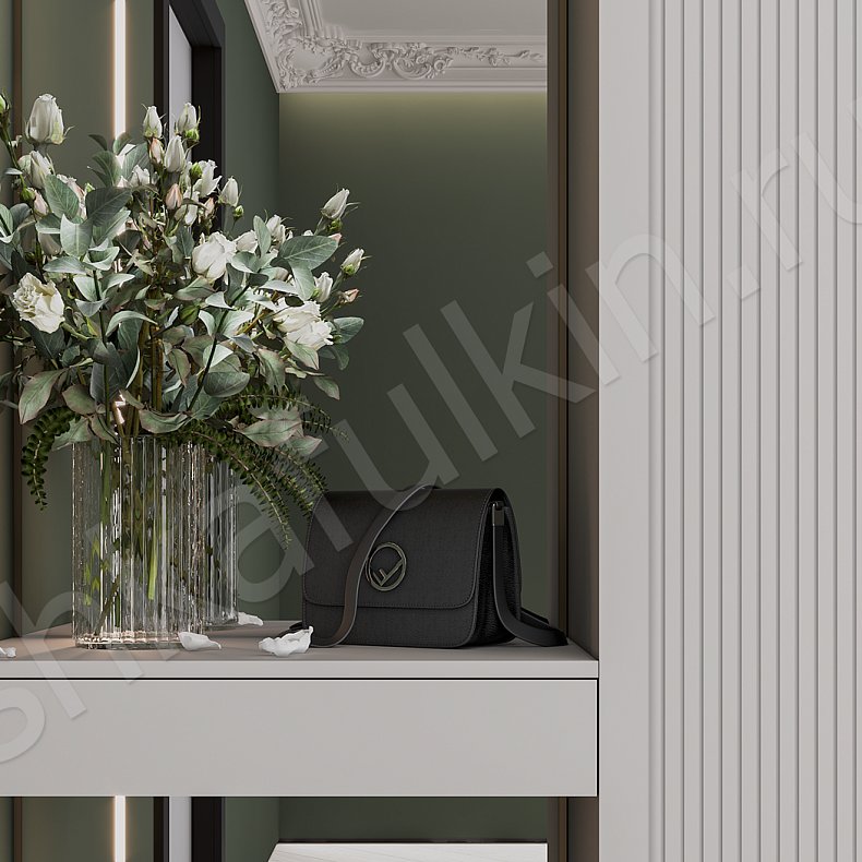 Прихожая Скаволлини с консолью Белый Цветной Светлые Зеленый Неоклассика 4х створчатые Прихожая Для вещей 9