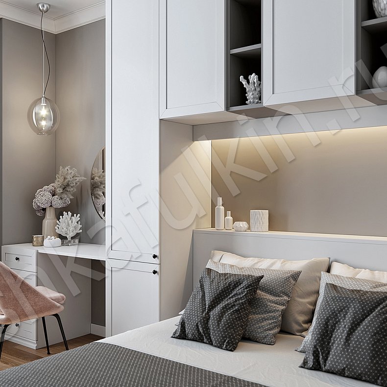 Гарнитур Глэдис Белый Коричневый Светлые Современный 4х створчатые Спальня Для белья Для книг Для декора Для вещей 5