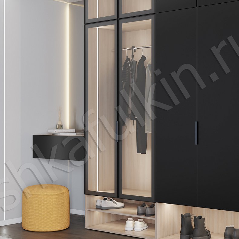 Изображение Прихожая Монтего Черный Древесный Темные Современный 4х створчатые Прихожая Для вещей 5