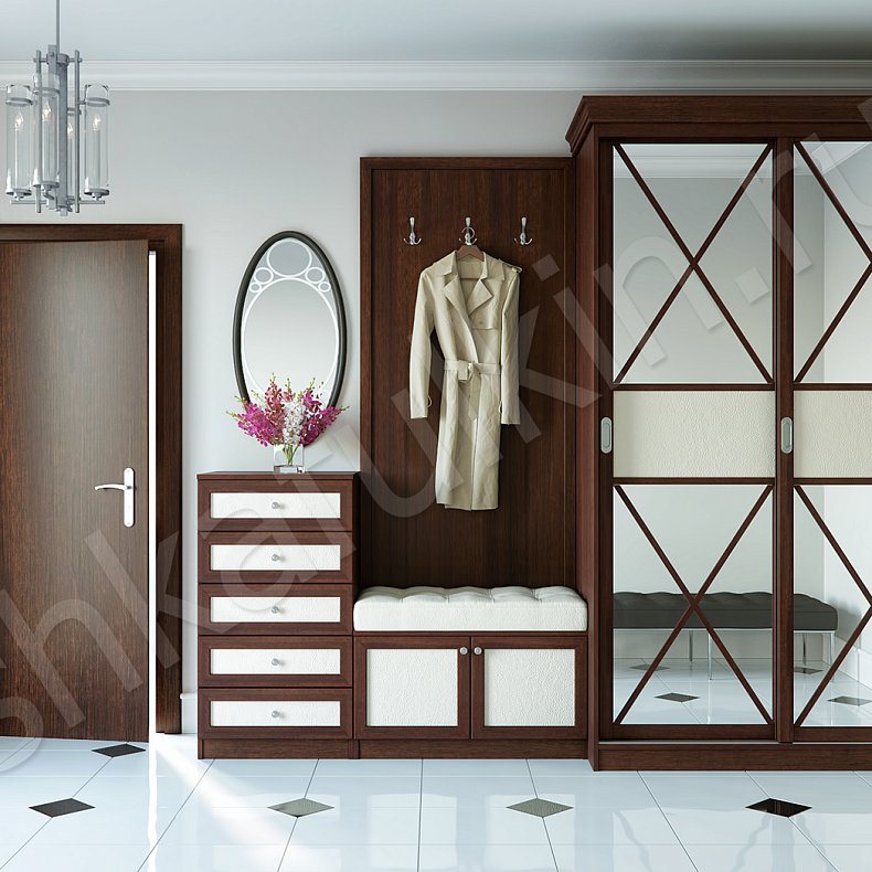 Прихожая Каппучино Древесный Темные Классика 2х створчатые Коридор Для вещей