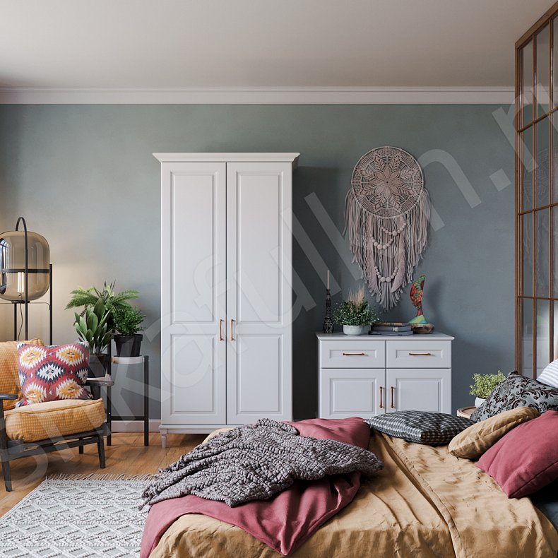 Изображение Гарнитур Бохо Белый Светлые Этнический 2х створчатые Спальня Для белья Для вещей 1