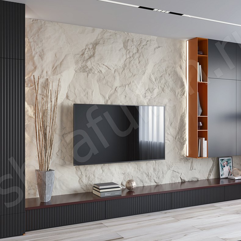 Изображение Стенка Аскольд Черный Темные Современный 2х створчатые Гостиная Под ТВ Для вещей 7