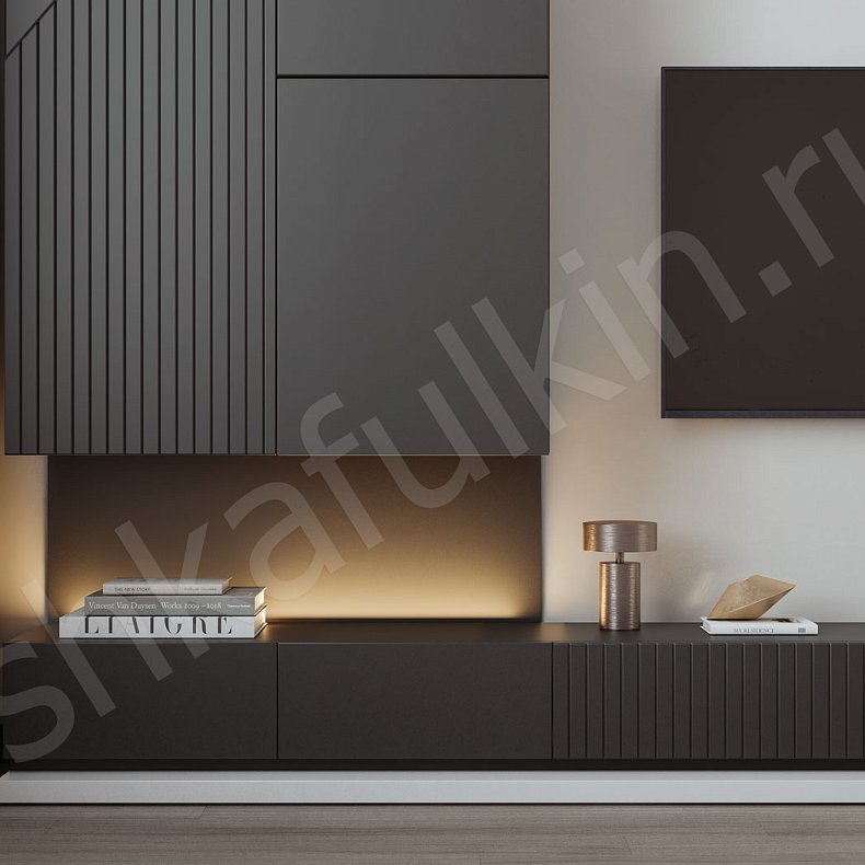 Изображение Стенка Фигаро Белый Черный Светлые Темные Современный 2х створчатые Гостиная Под ТВ 7