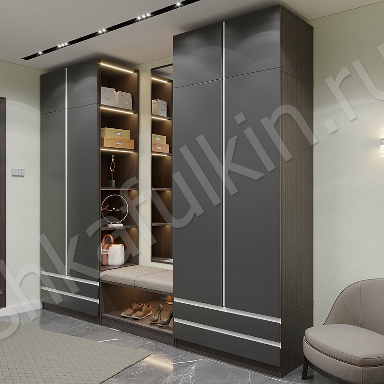 Шкаф в прихожую Торро Темные Серый Лофт 4х створчатые Прихожая Для вещей