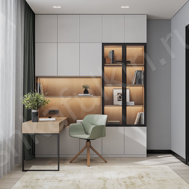 Кабинет Шондер Светлые Современный 2х створчатые Гостиная Для книг Для посуды 1