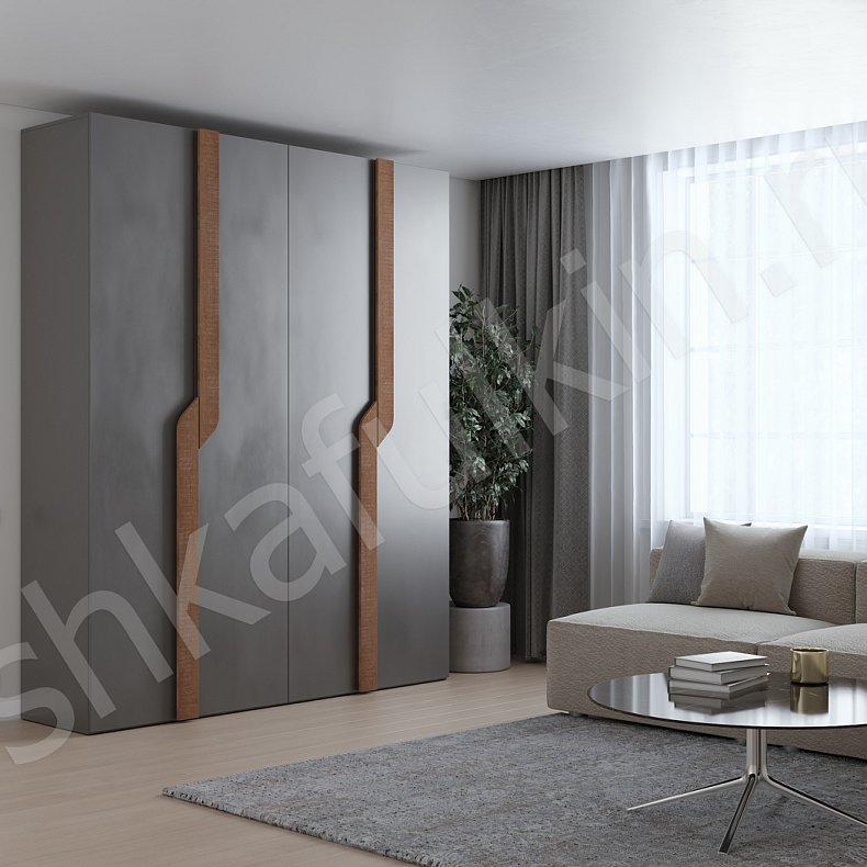 Изображение Шкаф Ронни Древесный Белый Черный Коричневый Серый Светлые Темные Скандинавский 4х створчатые Гостиная Для белья Для вещей 6