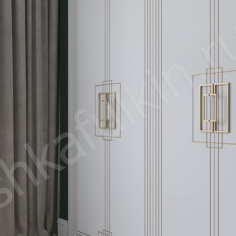 Встроенный шкаф Метрополитан с патиной Белый Золото Светлые Неоклассика 4х створчатые Гостиная Для вещей 3