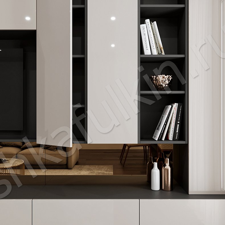 Изображение Стенка Ева Светлые Коричневый Современный 6и створчатые Гостиная Для вещей Под ТВ Для книг 4