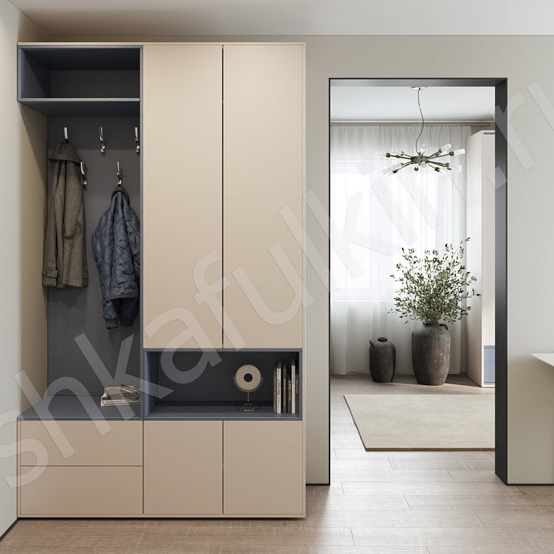 Изображение Прихожая Мэрри Серый Черный Минимализм 2х створчатые Прихожая Для вещей Для декора 2