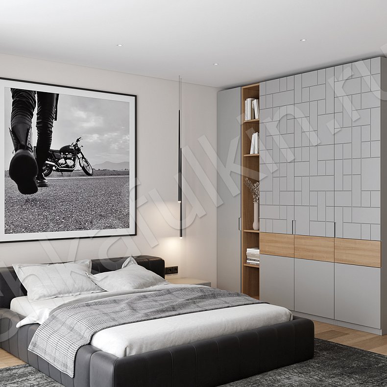 Шкаф Честер Древесный Светлые Серый Модерн 4х створчатые Спальня Для декора Для вещей 7