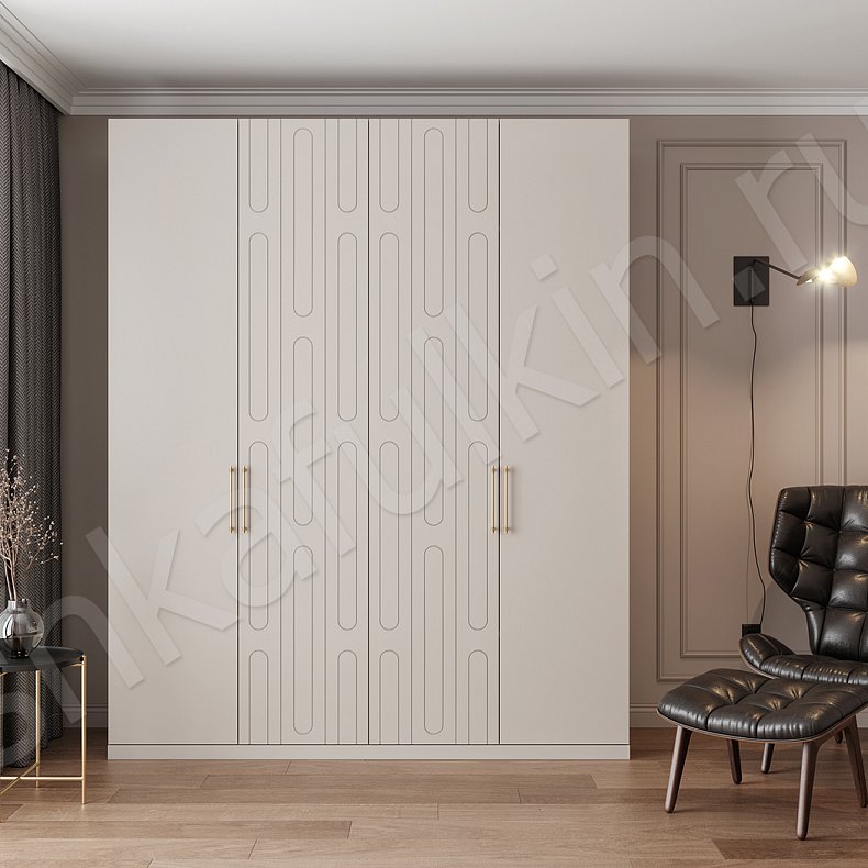 Шкаф 4 двери Шармель Белый Коричневый Светлые Минимализм 4х створчатые Гостиная Для вещей 2